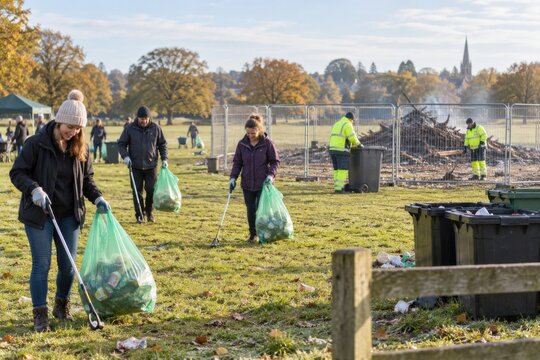 Volunteers Cleaning Community Event Site
