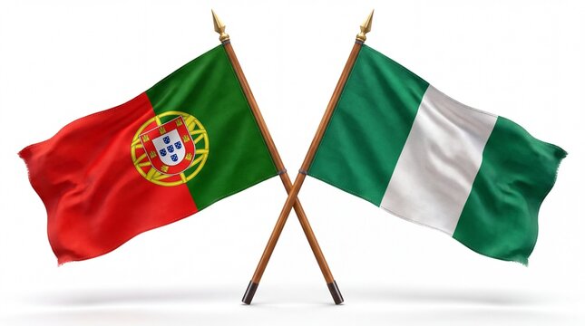 Background, 3D render for designers, illustrators. National Independence Day. Flags Portugal and Nigeria