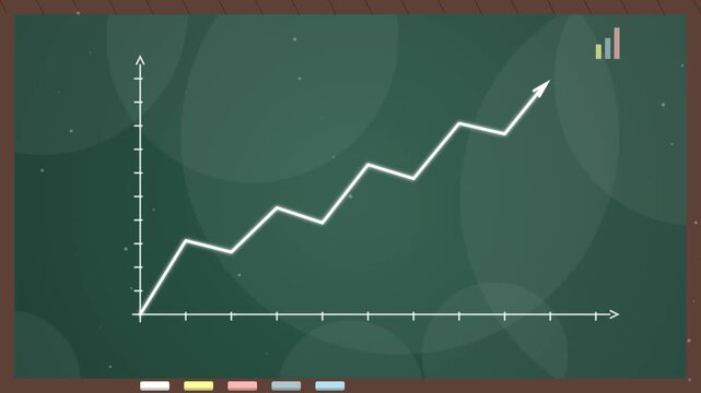 Rising Business Growth Chart Animation Featuring Financial Success Progress On Chalkboard For Corporate Data Analysis And Strategic Marketing Sales