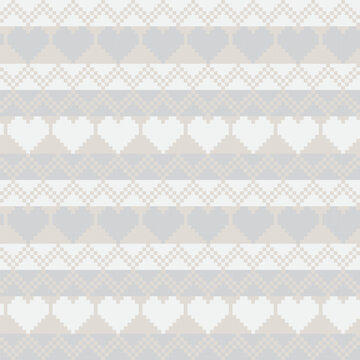 Hearts Neutral Colour Chevron Knitting Grid seamless pattern design