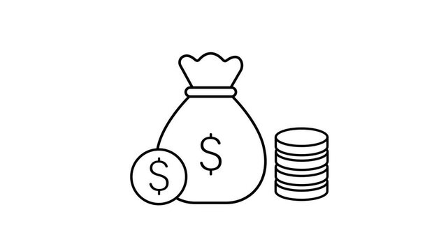 Total Income Money Bag Icon Animation with Falling Cash, Financial Earnings Symbol, Revenue, 4K Stock Video