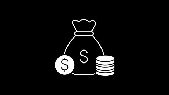 Total Income Money Bag Icon Animation with Falling Cash, Financial Earnings Symbol, Revenue, 4K Stock Video