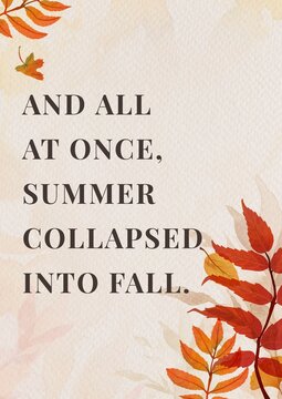 Autumn-themed design with quote and colorful fall leaves.
