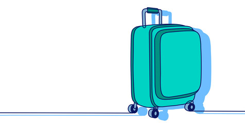 Line art cartoon illustration of a green suitcase for travel and vacations. a travel themed design © SasubuArt