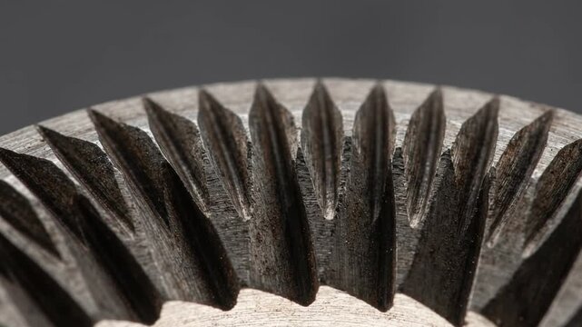 Metal conical burr displaying sharp machined teeth against a dark gray background under bright studio lighting