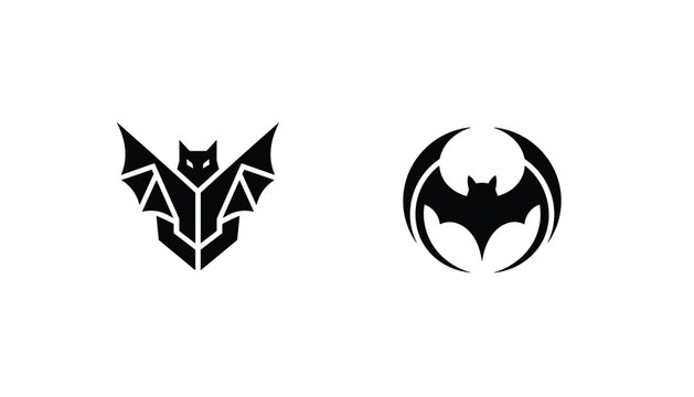 Two distinct black bat logo concepts showing a modern geometric bat shape and a classic circular wing silhouette.