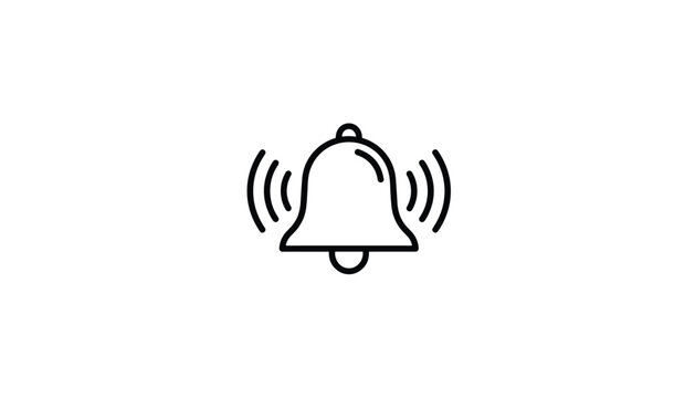 Bell outline icon with sound waves symbolizing notification alerts, alarm sounds, and reminder signals in black line art.