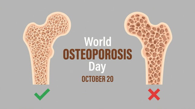 World Osteoporosis Day banner comparing healthy dense bone and weak porous bone for health awareness