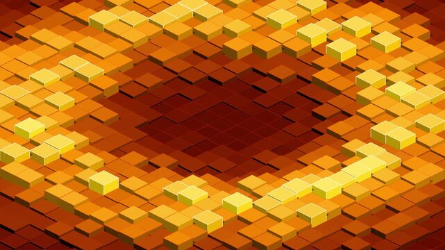 Vibrant golden abstract cube pattern circular motion background loop