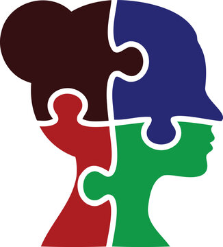 Human head profile made of colorful interlocking puzzle pieces vector with psychology vect