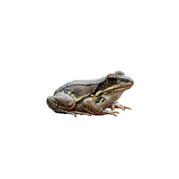 Detailed close-up photo of a wild frog isolated on white background, showcasing fascinating amphibian features and natural skin textures