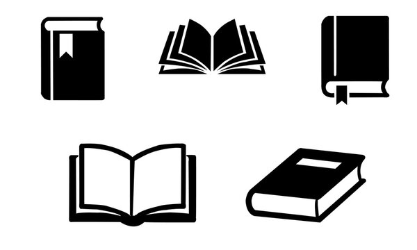 Minimalist open and closed book icons set for reading library and study symbols