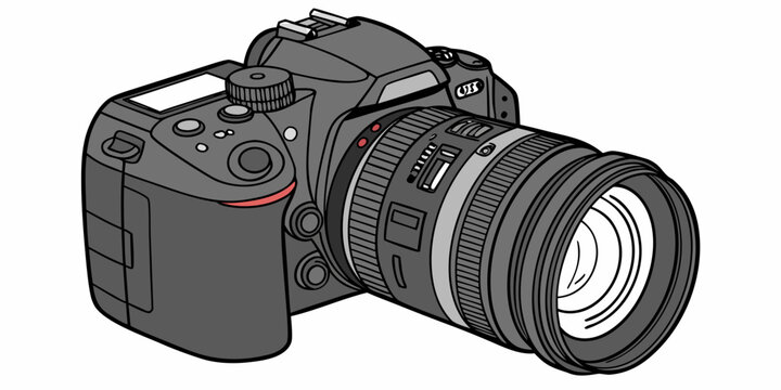Digital slr camera with lens isolated on white background