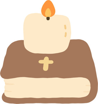 Bible and Candle with Cross Illustration