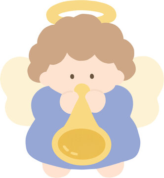 Cute Angel Blowing a Golden Trumpet Illustration