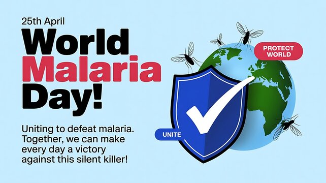 World Malaria Day Awareness Banner with Globe and Shield