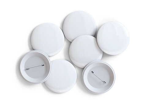 Blank white round badge pin mockups overhead view
