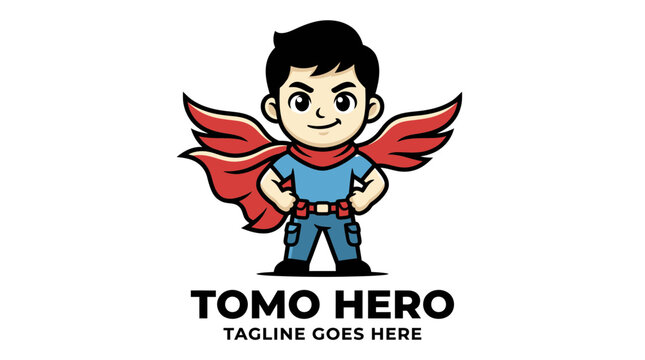 Cute superhero mascot logo design with cape.