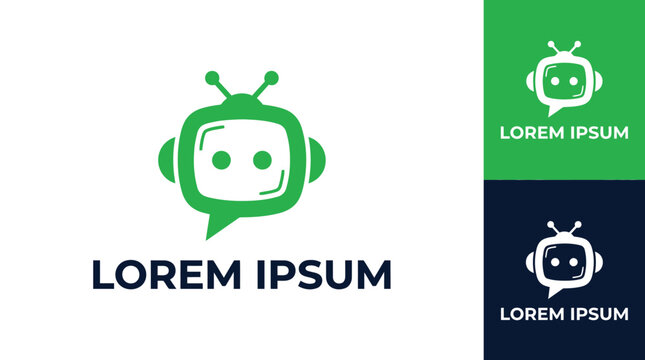 Minimalist green robot television logo icon featuring rounded corners and playful antennae for modern digital branding
