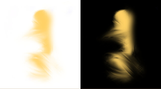 Golden smoke trail illustration, ethereal yellow vapor wisps on black and white backgrounds, abstract fluid motion design elements