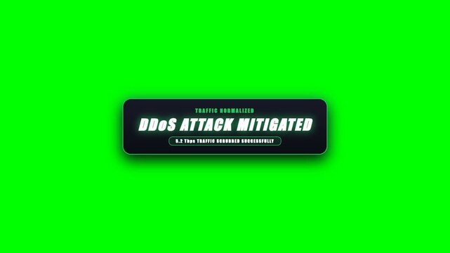 Animated DDoS cyber attack mitigation firewall server defense interface on green screen