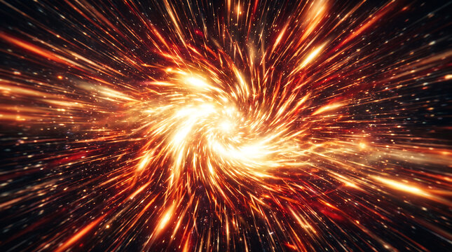 Bright orange light tunnel swirling with intense cosmic energy motion streaks