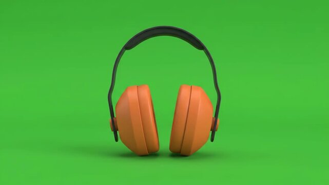 Studio quality orange over ear headphones featuring a sleek ergonomic adjustable headband design isolated on a vibrant solid green background