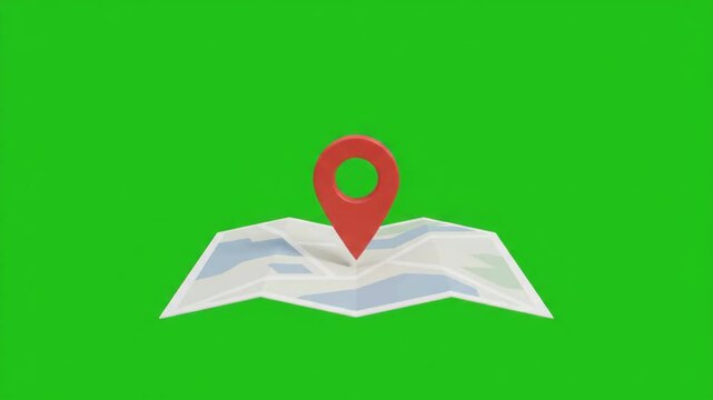 3D Rendered Map Pin Icon Featuring A Red Location Marker Placed On A Folded Paper Map Isolated Against A Solid Green Background For Travel Navigation
