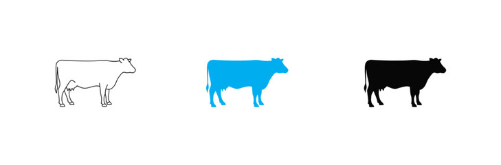 Obraz premium Cow Animal Icons Set Dairy Cattle Farm Livestock Vector Outline Glyph Blue Black Flat Style Graphic Elements Isolated White Background .