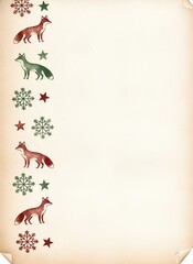 Fototapeta premium Vintage fox and star pattern on beige paper
