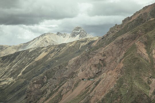 View from the Ticlio Pass in west direction, route of the train line from Lima to La Oroya, Alto de Ticlio, Peru