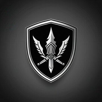 Emblem of a Shield with Crossed Sword and Wings for Security or Defense Logo