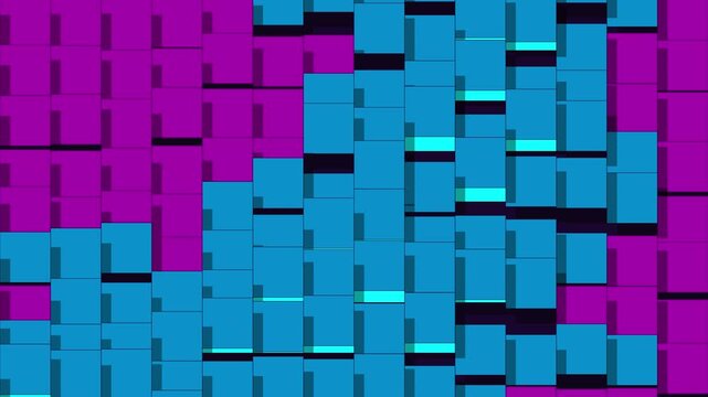 Abstract blue geometric cubes shifting on vibrant purple background transition footage