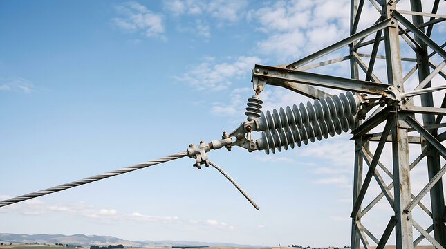High Voltage Power Line Insulators on Electrical Transmission Tower