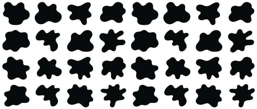 Abstract organic blob shapes collection, set of black liquid silhouettes on white background