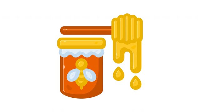 Honey jar with wooden dipper dripping nectar illustration