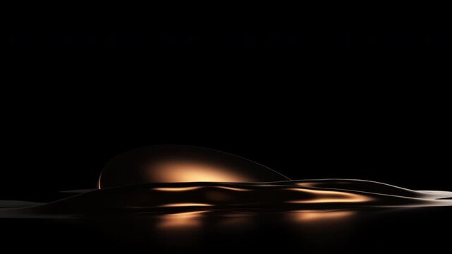 Abstract glossy bronze shape rises and transforms into a circular display on a black background, suitable for logo presentation and elegant brand reveal.