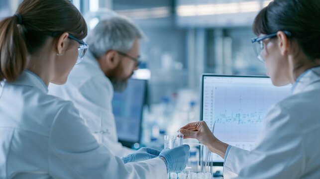 Focused scientists engaged in research activity within a modern laboratory environment Generative AI