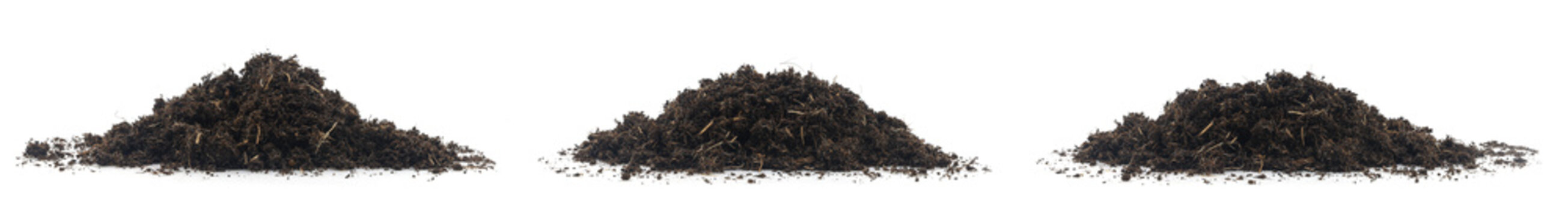 Natural peat moss growing medium isolated on a white background, showing dark fibrous texture for gardening, seed starting, potting, horticulture, soil improvement, and plant care.