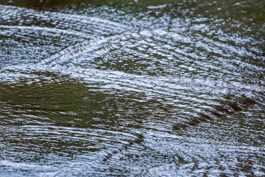 water rushing on the rainy street. flooded road during heavy rain.