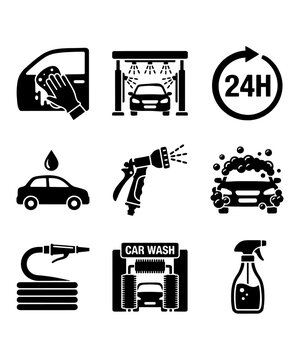 Car Wash Service Line Icon Set &ndash; Bold Vector Auto Detailing Icons