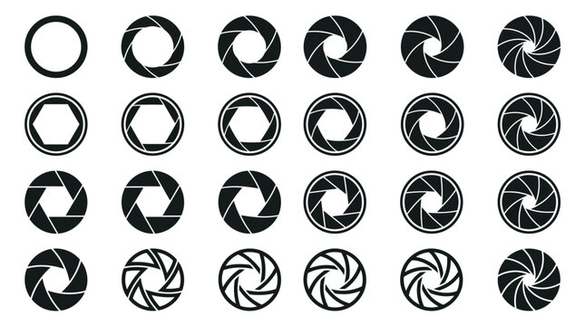 Professional camera aperture vector set showing various blade counts for detailed photography and optical design projects