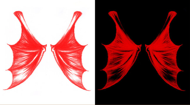 Red dragon wings illustration set, gothic devil wing silhouettes, demonic bat wing graphic elements for Halloween and fantasy designs