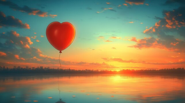 A person releases a vibrant balloon into a clear sky, embracing the moment of letting go and saying goodbye to the past as the sun sets