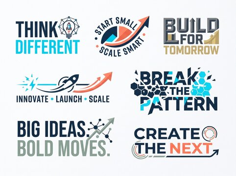 Startup Mindset Typography Bundle with Innovation Scaling Bold Ideas and Future Business Vector Lettering