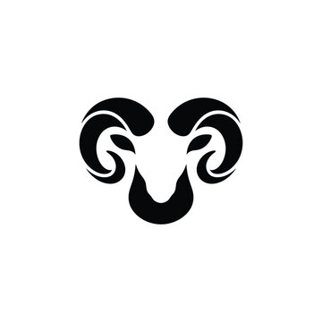 Stylized black ram horns head logo design vector illustration with silhouette