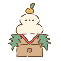 Fototapeta premium 背景透過のもっちり手描きイラスト 1月素材 日本のお正月 葉ミカンの乗った鏡餅
