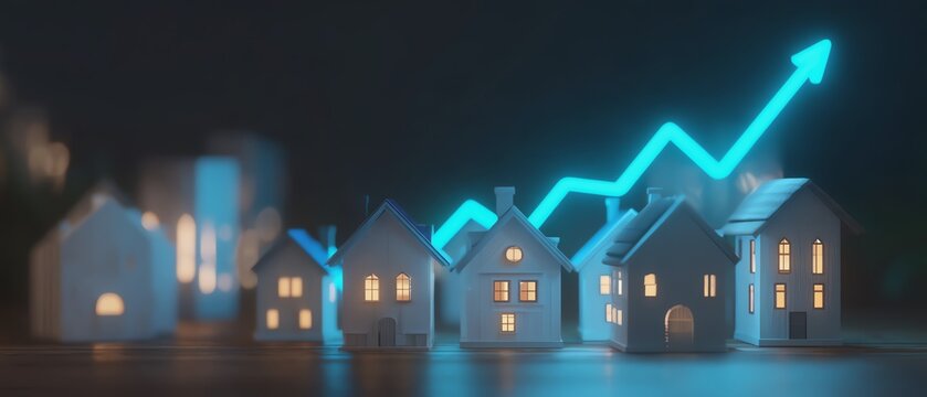 Model houses illuminated with growth graph.