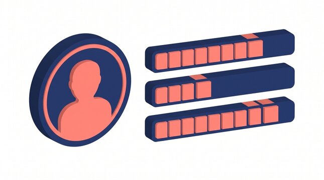 User account avatar icon with progress bars in isometric flat style white background progress bar