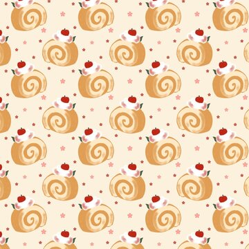 Cute Swiss Roll Cake Seamless Pattern